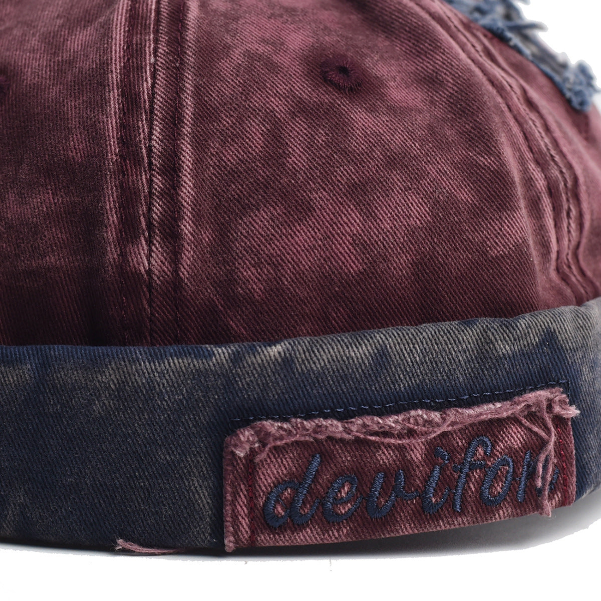 Vintage Washed Cotton Docker Cap - Unisex Brimless Beanie Hat with Star Patch(Black)