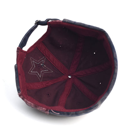 Vintage Washed Cotton Docker Cap - Unisex Brimless Beanie Hat with Star Patch(Wine red)