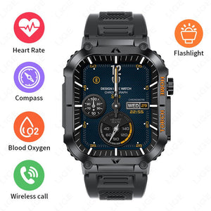 Smartwatch with Flashlight, Compass & Wireless Calling - Health & Fitness Tracker(Black silicone with black case) - Factory Direct Shop
