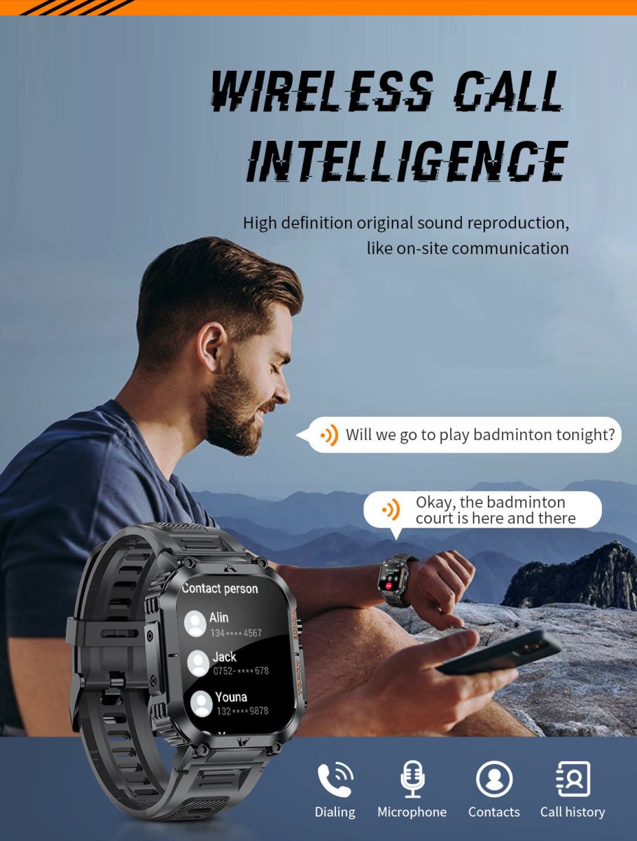 Smartwatch with Flashlight, Compass & Wireless Calling - Health & Fitness Tracker(Black silicone with black case) - Factory Direct Shop