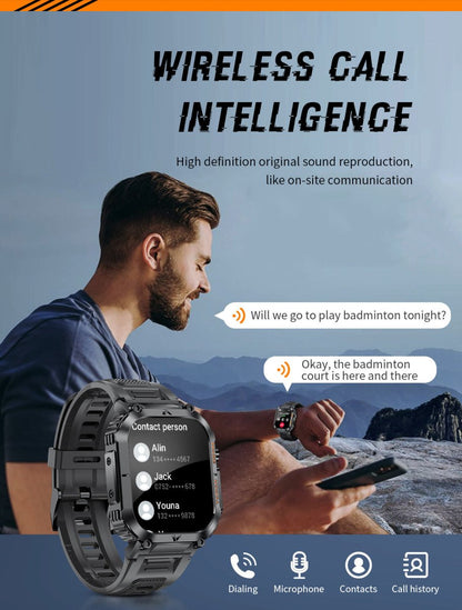 Smartwatch with Flashlight, Compass & Wireless Calling - Health & Fitness Tracker(Black silicone with black case) - Factory Direct Shop