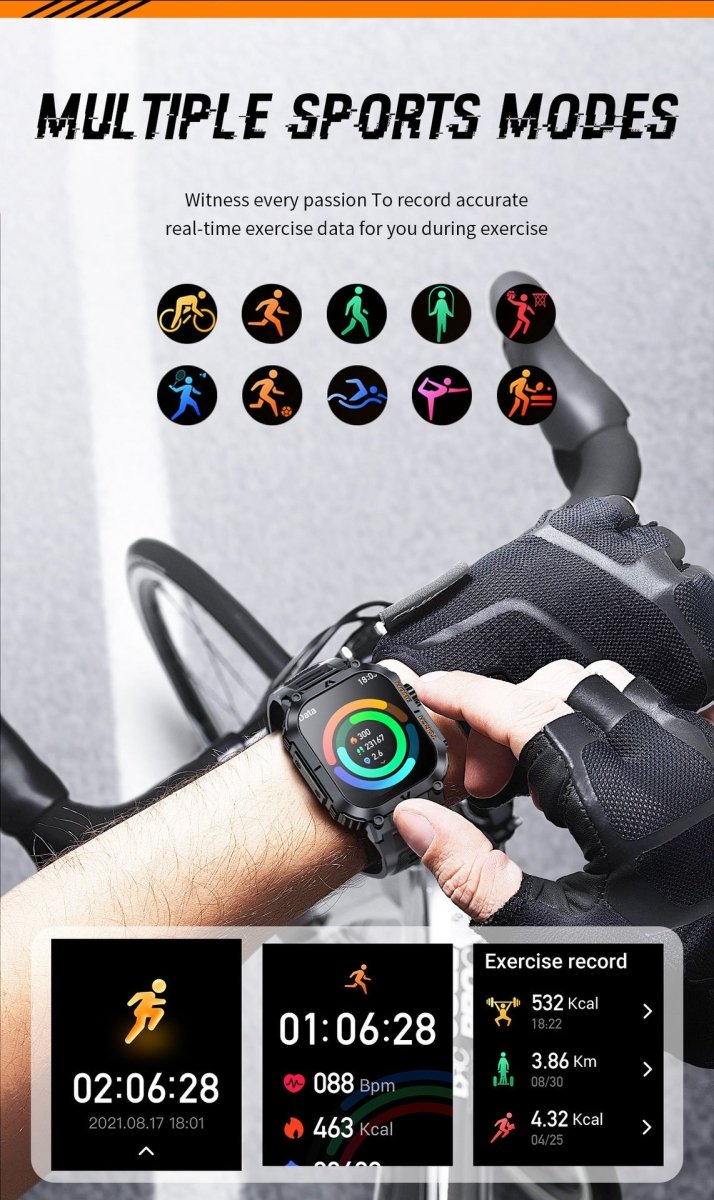 Smartwatch with Flashlight, Compass & Wireless Calling - Health & Fitness Tracker(Black silicone with black case) - Factory Direct Shop
