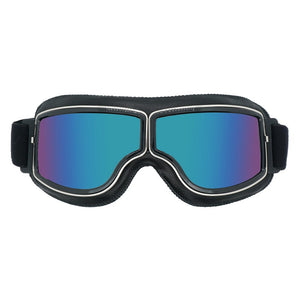 Retro Motorcycle Goggles - Windproof, UV400 Protection, Anti-Impact PC Lenses with Leather Frame(Black leather colored lens)