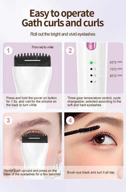 Rechargeable Heated Eyelash Curler - 3 Temperature Settings, 30s Rapid Heating & Anti-Scald Design(Pink)