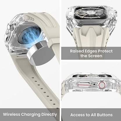 Transparent PC+TPU Sports Watch Strap & Case for Smart Watch - Raised Edge Protection, Wireless Charging Compatible(Orange transparent) - Factory Direct Shop
