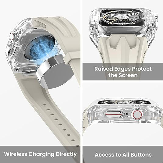 Transparent PC+TPU Sports Watch Strap & Case for Smart Watch - Raised Edge Protection, Wireless Charging Compatible(White and transparent) - Factory Direct Shop