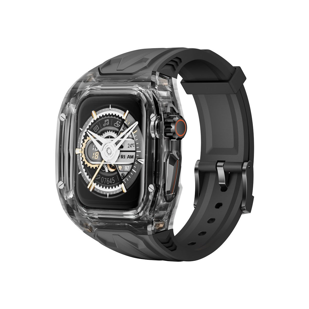 Transparent PC+TPU Sports Watch Strap & Case for Smart Watch - Raised Edge Protection, Wireless Charging Compatible(Black transparent black) - Factory Direct Shop