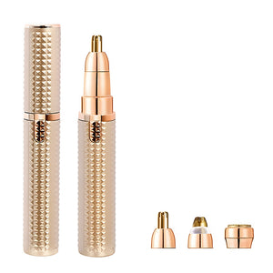 3-in-1 Rechargeable Electric Trimmer for Women - Nose, Eyebrow & Facial Hair Remover with Washable Heads & LED Light(Gold)