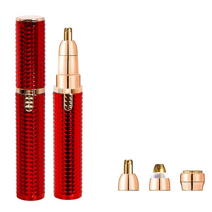 3-in-1 Rechargeable Electric Trimmer for Women - Nose, Eyebrow & Facial Hair Remover with Washable Heads & LED Light(red)