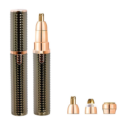 3-in-1 Rechargeable Electric Trimmer for Women - Nose, Eyebrow & Facial Hair Remover with Washable Heads & LED Light(brown)