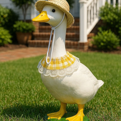 Khaki and Yellow 2 Sets Adorable Porch Goose & Small Pet Costume Set - 2 Summer Straw Hat & 2 Gingham Bib - Factory Direct Shop