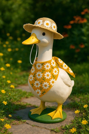 2 Sets Khaki and Yellow Daisy Delight Porch Goose & Small Pet Costume - 2 Summer Straw Hat & 2 Floral Bandana Set - Factory Direct Shop