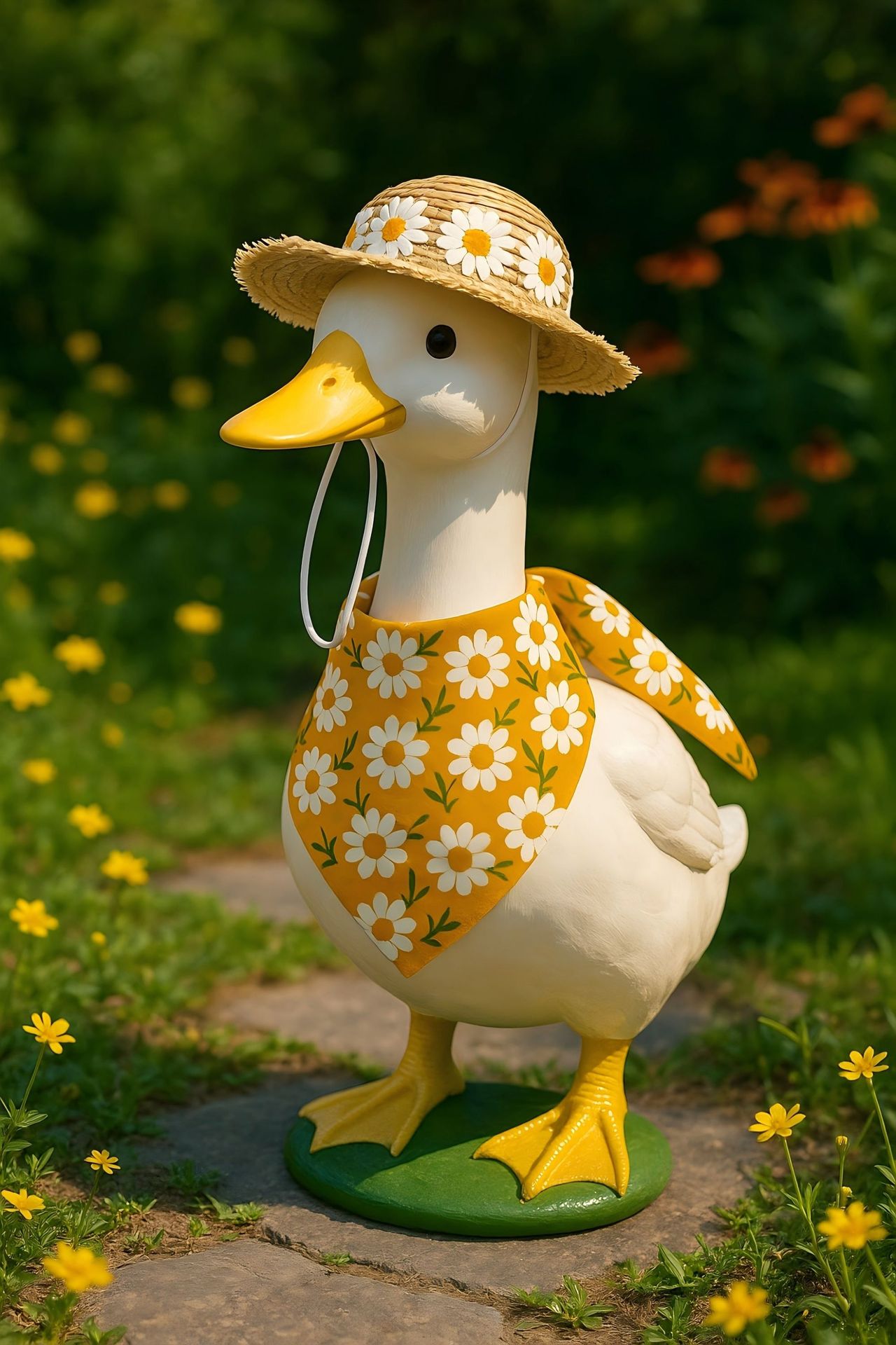 2 Sets Khaki and Yellow Daisy Delight Porch Goose & Small Pet Costume - 2 Summer Straw Hat & 2 Floral Bandana Set - Factory Direct Shop
