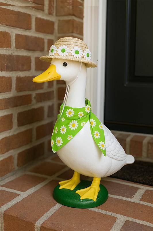 2 Sets Khaki and Yellow Daisy Delight Porch Goose & Small Pet Costume - 2 Summer Straw Hat & 2 Floral Bandana Set - Factory Direct Shop