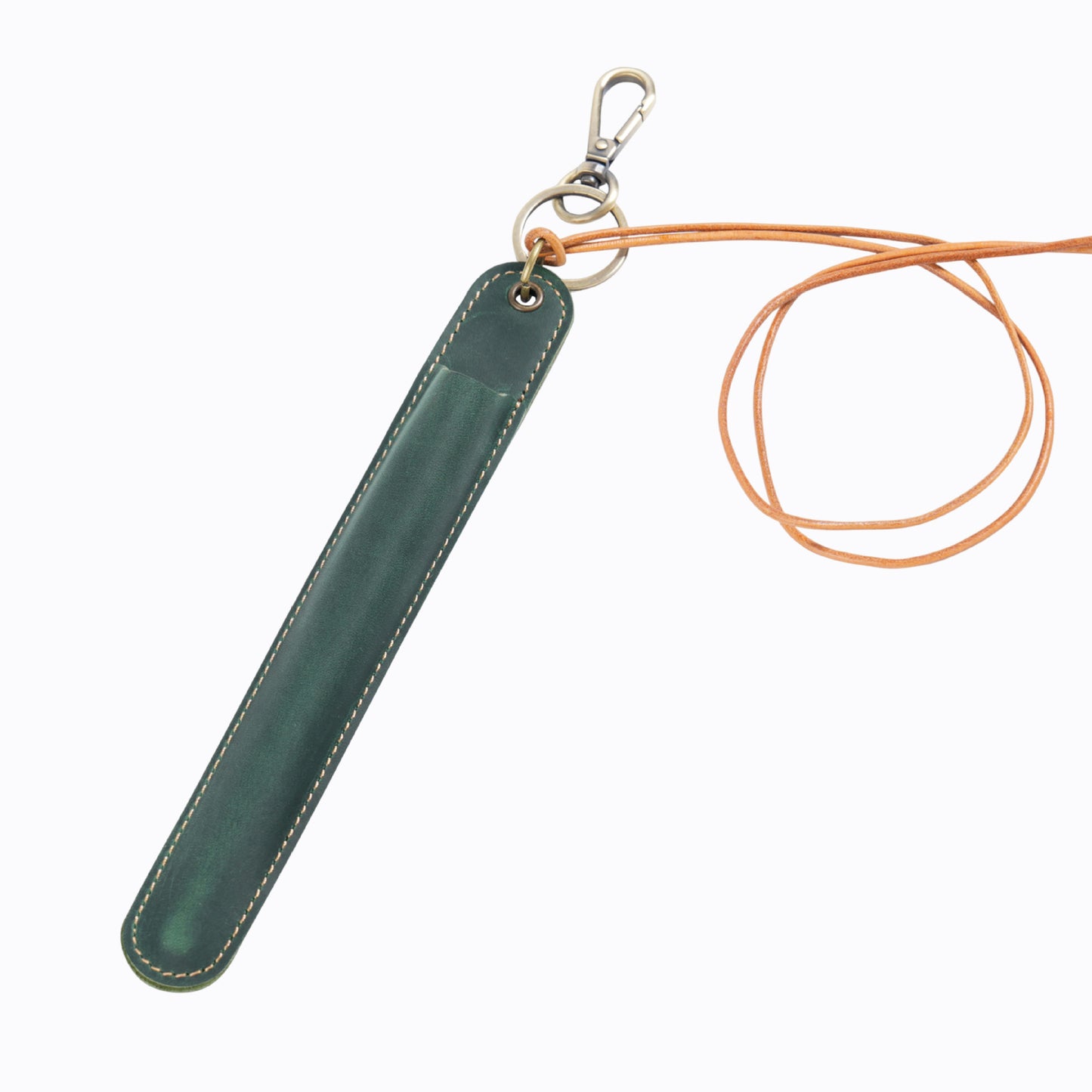 Green Vintage Top - Grain Leather Pen Sleeve Holder with Neck Strap - Protective Single Pen Case - Factory Direct Shop