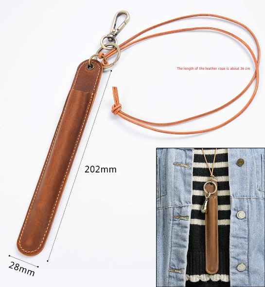 Green Vintage Top - Grain Leather Pen Sleeve Holder with Neck Strap - Protective Single Pen Case - Factory Direct Shop
