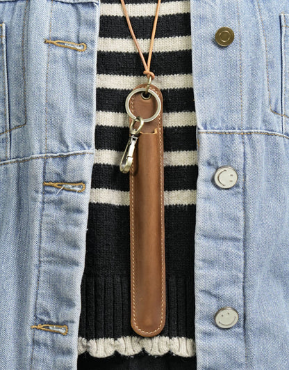 Green Vintage Top - Grain Leather Pen Sleeve Holder with Neck Strap - Protective Single Pen Case - Factory Direct Shop