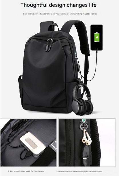 Blue Modern Anti-Theft Laptop Backpack with USB Charging Port - Water-Repellent Travel & Business Bag for 15.6 Inch Laptops