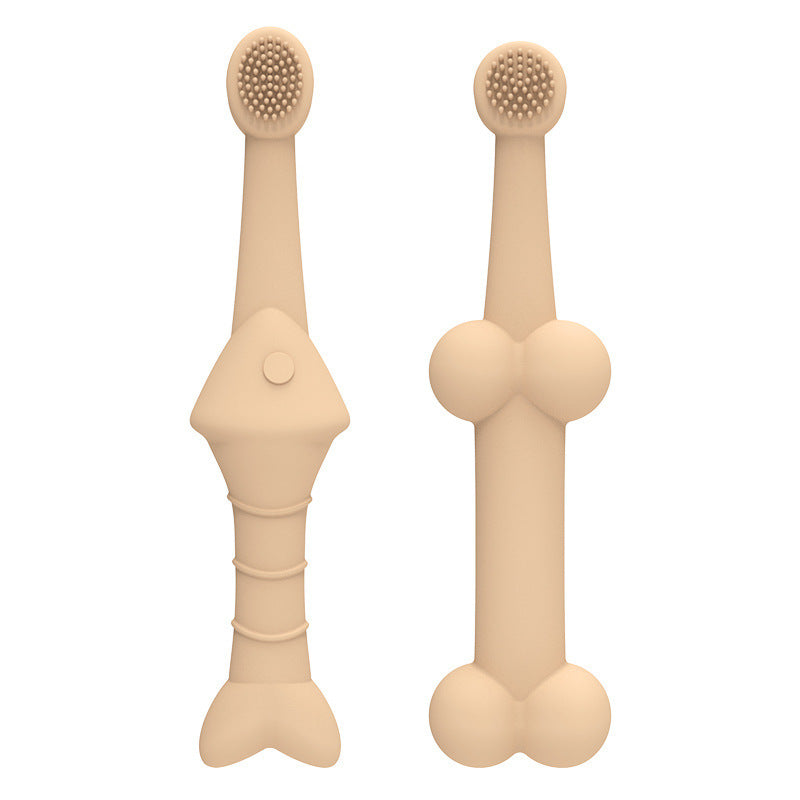 6 x Silicone Pet Toothbrush (3 Fish shape and 3 Bone shape) Beige Gentle Food - Grade Silicone Pet Toothbrush - Promotes Healthy Teeth & Gums for Dogs & Cats - Factory Direct Shop