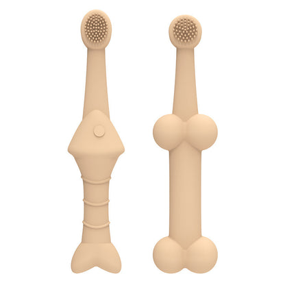6 x Silicone Pet Toothbrush (3 Fish shape and 3 Bone shape) Beige Gentle Food - Grade Silicone Pet Toothbrush - Promotes Healthy Teeth & Gums for Dogs & Cats - Factory Direct Shop