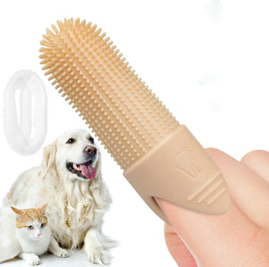 4 Pcs Beige Soft Silicone Pet Finger Toothbrush - Gentle Dental Care for Dogs & Cats, Tartar & Plaque Remover