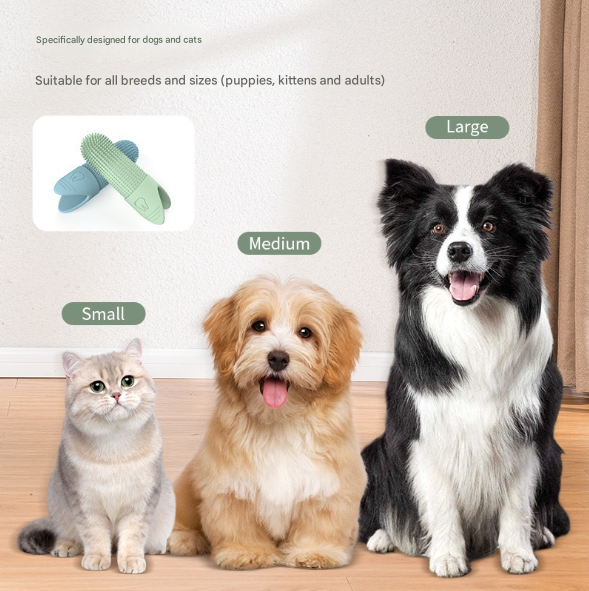 4 Pcs Beige Soft Silicone Pet Finger Toothbrush - Gentle Dental Care for Dogs & Cats, Tartar & Plaque Remover