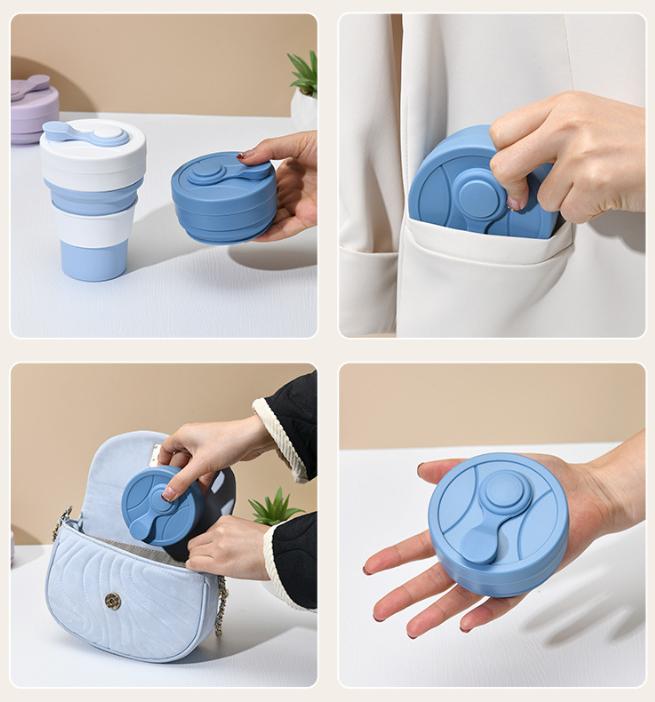 2 Pcs White and Blue 350ml Collapsible Silicone Travel Cup - Portable, Leak - Proof & Food - Grade Drinking Mug with Lid, Insulating Sleeve & Straw - Factory Direct Shop