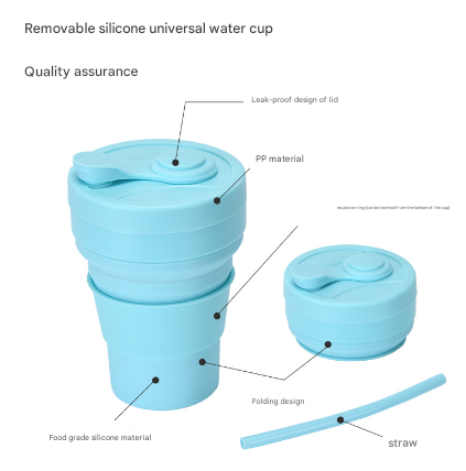 2 Pcs Dark Blue 350ml Collapsible Silicone Travel Cup - Portable, Leak - Proof & Food - Grade Drinking Mug with Lid, Insulating Sleeve & Straw - Factory Direct Shop