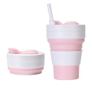 2 Pcs White and Pink 350ml Collapsible Silicone Travel Cup - Portable, Leak - Proof & Food - Grade Drinking Mug with Lid, Insulating Sleeve & Straw - Factory Direct Shop