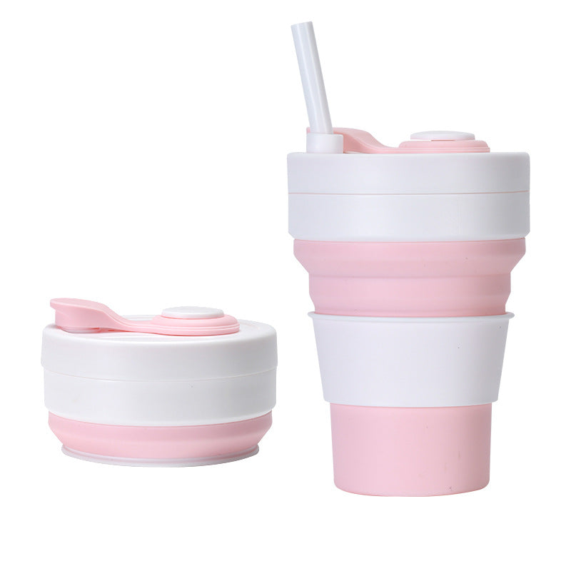 2 Pcs White and Pink 350ml Collapsible Silicone Travel Cup - Portable, Leak - Proof & Food - Grade Drinking Mug with Lid, Insulating Sleeve & Straw - Factory Direct Shop