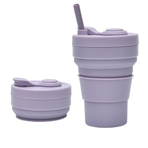 2 Pcs Purple 350ml Collapsible Silicone Travel Cup - Portable, Leak - Proof & Food - Grade Drinking Mug with Lid, Insulating Sleeve & Straw - Factory Direct Shop