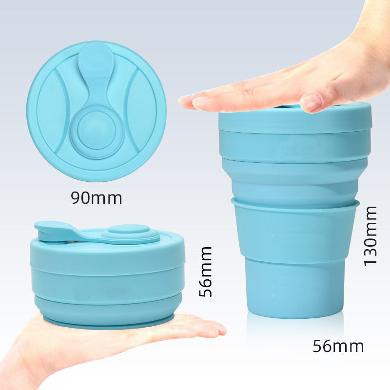 2 Pcs Light Blue 350ml Collapsible Silicone Travel Cup - Portable, Leak - Proof & Food - Grade Drinking Mug with Lid, Insulating Sleeve & Straw - Factory Direct Shop