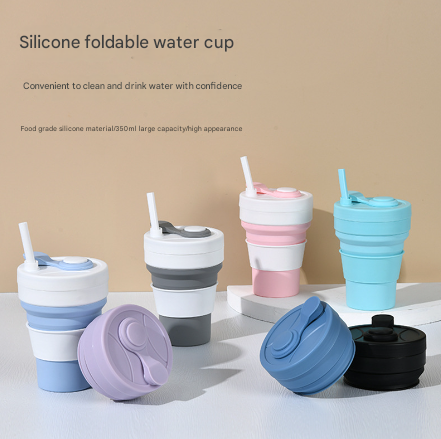 2 Pcs Black 350ml Collapsible Silicone Travel Cup - Portable, Leak - Proof & Food - Grade Drinking Mug with Lid, Insulating Sleeve & Straw - Factory Direct Shop