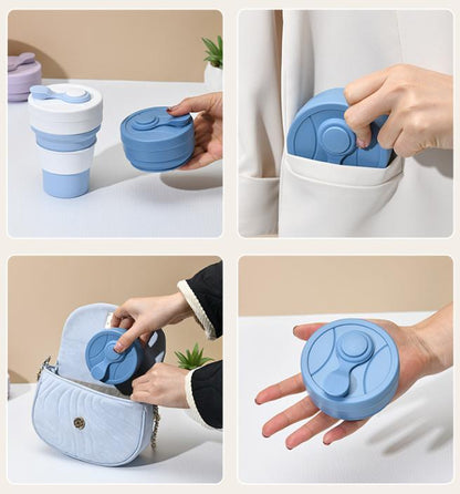 2 Pcs Black 350ml Collapsible Silicone Travel Cup - Portable, Leak - Proof & Food - Grade Drinking Mug with Lid, Insulating Sleeve & Straw - Factory Direct Shop