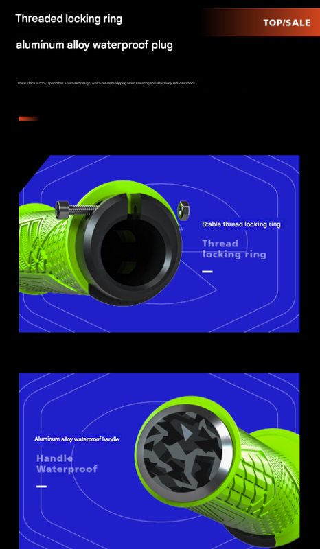 Green Ergonomic Lock-On Bike Grips - Anti-Slip TPR Rubber, Alloy Rings & Plugs for MTB & Commuter Bikes