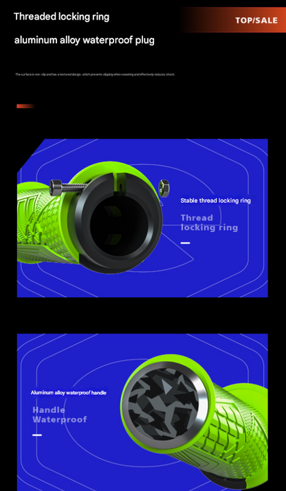 Green Ergonomic Lock-On Bike Grips - Anti-Slip TPR Rubber, Alloy Rings & Plugs for MTB & Commuter Bikes