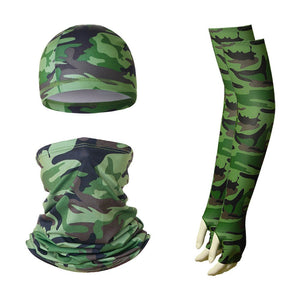 2 Sets Green Camouflage Cooling UV Protection Set - 2 Skull Cap, 2 Neck Gaiter & 4 Arm Sleeves for Outdoor Sports - Factory Direct Shop