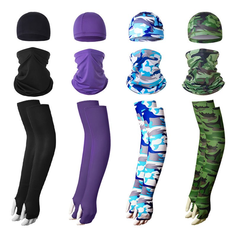 2 Sets Green Camouflage Cooling UV Protection Set - 2 Skull Cap, 2 Neck Gaiter & 4 Arm Sleeves for Outdoor Sports - Factory Direct Shop
