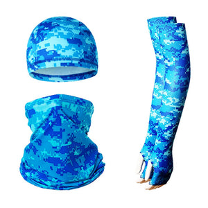 2 Sets Bright Blue Cooling UV Protection Set - 2 Skull Cap, 2 Neck Gaiter & 4 Arm Sleeves for Outdoor Sports - Factory Direct Shop
