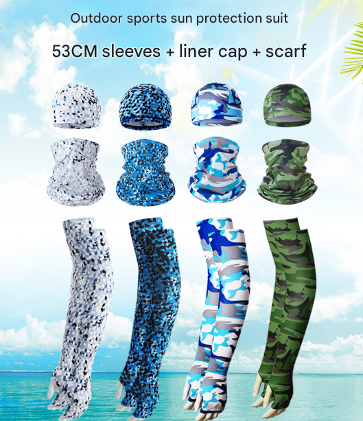2 Sets Bright Blue Cooling UV Protection Set - 2 Skull Cap, 2 Neck Gaiter & 4 Arm Sleeves for Outdoor Sports - Factory Direct Shop