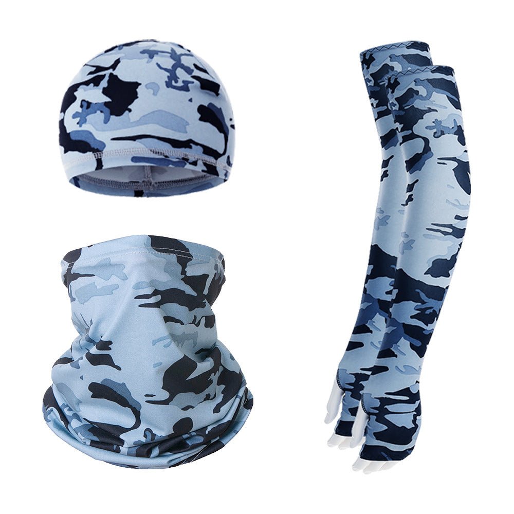 2 Sets Grey Camouflage Cooling UV Protection Set - 2 Skull Cap, 2 Neck Gaiter & 4 Arm Sleeves for Outdoor Sports - Factory Direct Shop