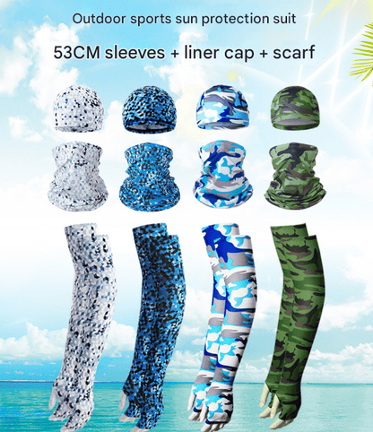 2 Sets Grey Camouflage Cooling UV Protection Set - 2 Skull Cap, 2 Neck Gaiter & 4 Arm Sleeves for Outdoor Sports - Factory Direct Shop