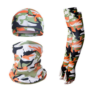 2 Sets Orange Camouflage Cooling UV Protection Set - 2 Skull Cap, 2 Neck Gaiter & 4 Arm Sleeves for Outdoor Sports - Factory Direct Shop