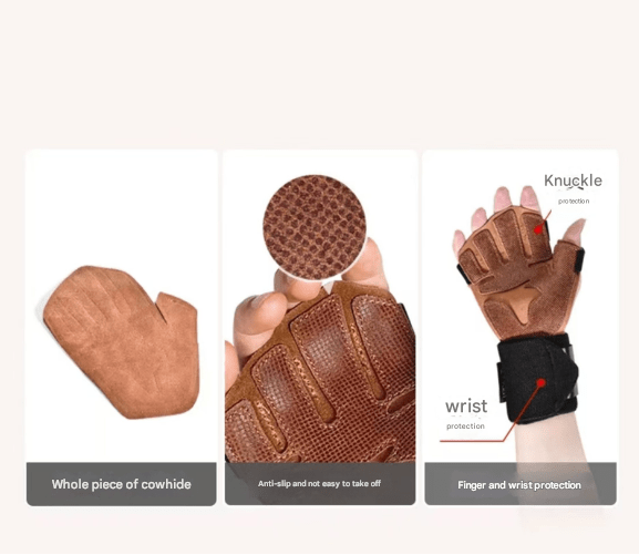 Gym Gloves - XL - Dark Brown Premium Leather Weightlifting - Factory Direct Shop