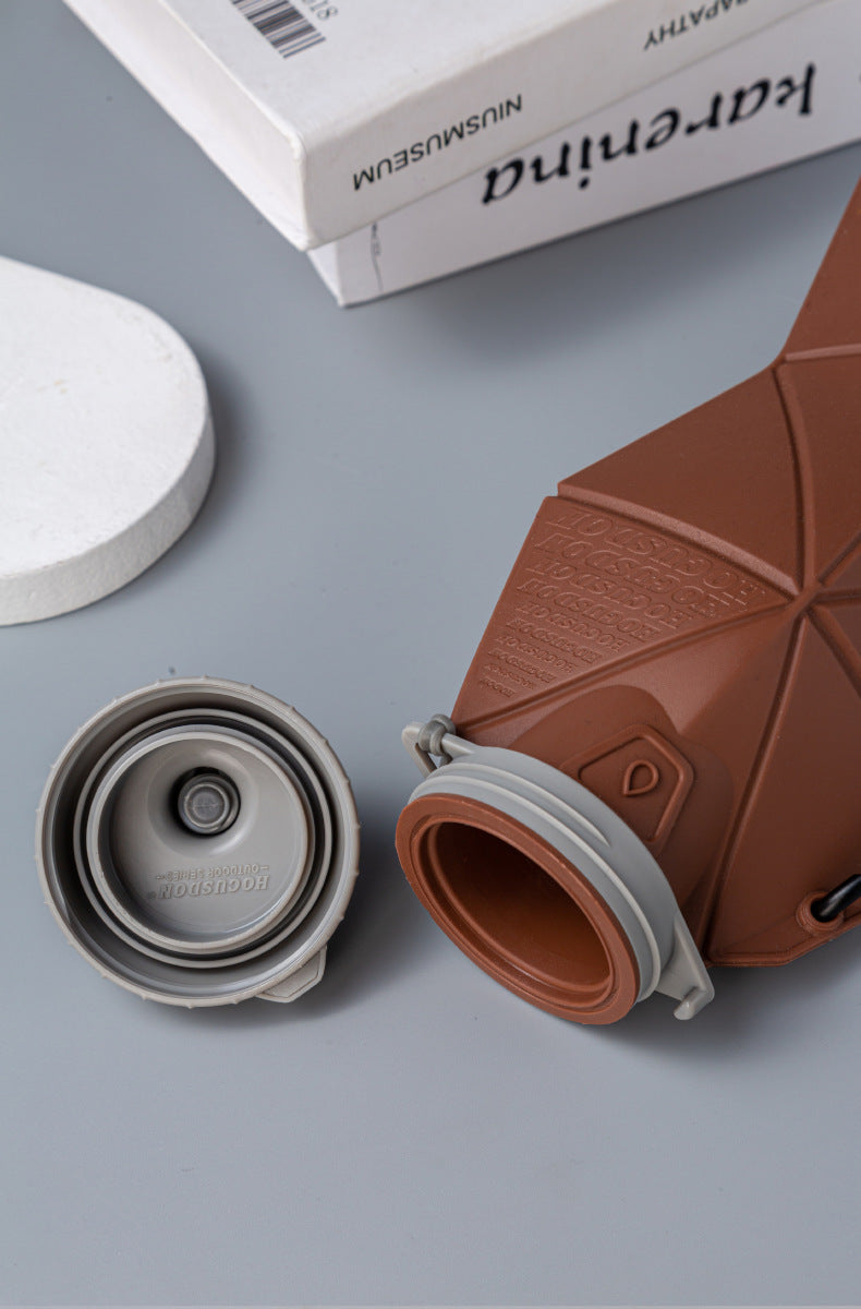 White and Grey Cup Lid Ultimate Foldable Silicone Water Bottle - Lightweight Leakproof Travel & Sports Hydration - 700ml