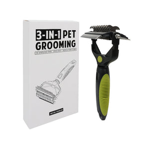 Green and Black Professional 3 - in - 1 Pet Grooming Tool - Dematting Rake, Deshedding Comb & Finishing Brush for Dogs & Cats - Factory Direct Shop