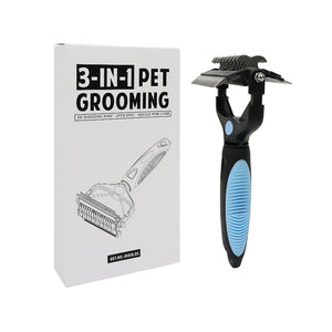 Blue and Black Professional 3 - in - 1 Pet Grooming Tool - Dematting Rake, Deshedding Comb & Finishing Brush for Dogs & Cats - Factory Direct Shop