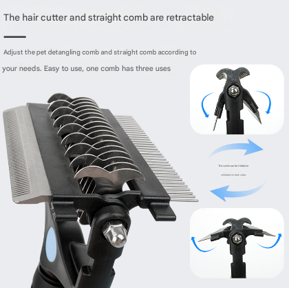 Blue and Black Professional 3 - in - 1 Pet Grooming Tool - Dematting Rake, Deshedding Comb & Finishing Brush for Dogs & Cats - Factory Direct Shop
