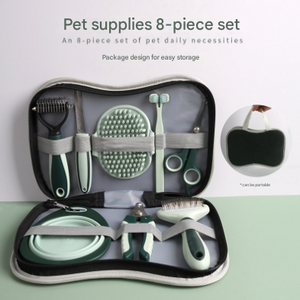 Grey and Green Complete 8 - Piece Pet Grooming Kit - Essential Dog & Cat Care Tools with Brushes, Nail Clippers, Scissors & Portable Case - Factory Direct Shop