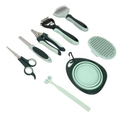 Grey and Green Complete 8 - Piece Pet Grooming Kit - Essential Dog & Cat Care Tools with Brushes, Nail Clippers, Scissors & Portable Case - Factory Direct Shop